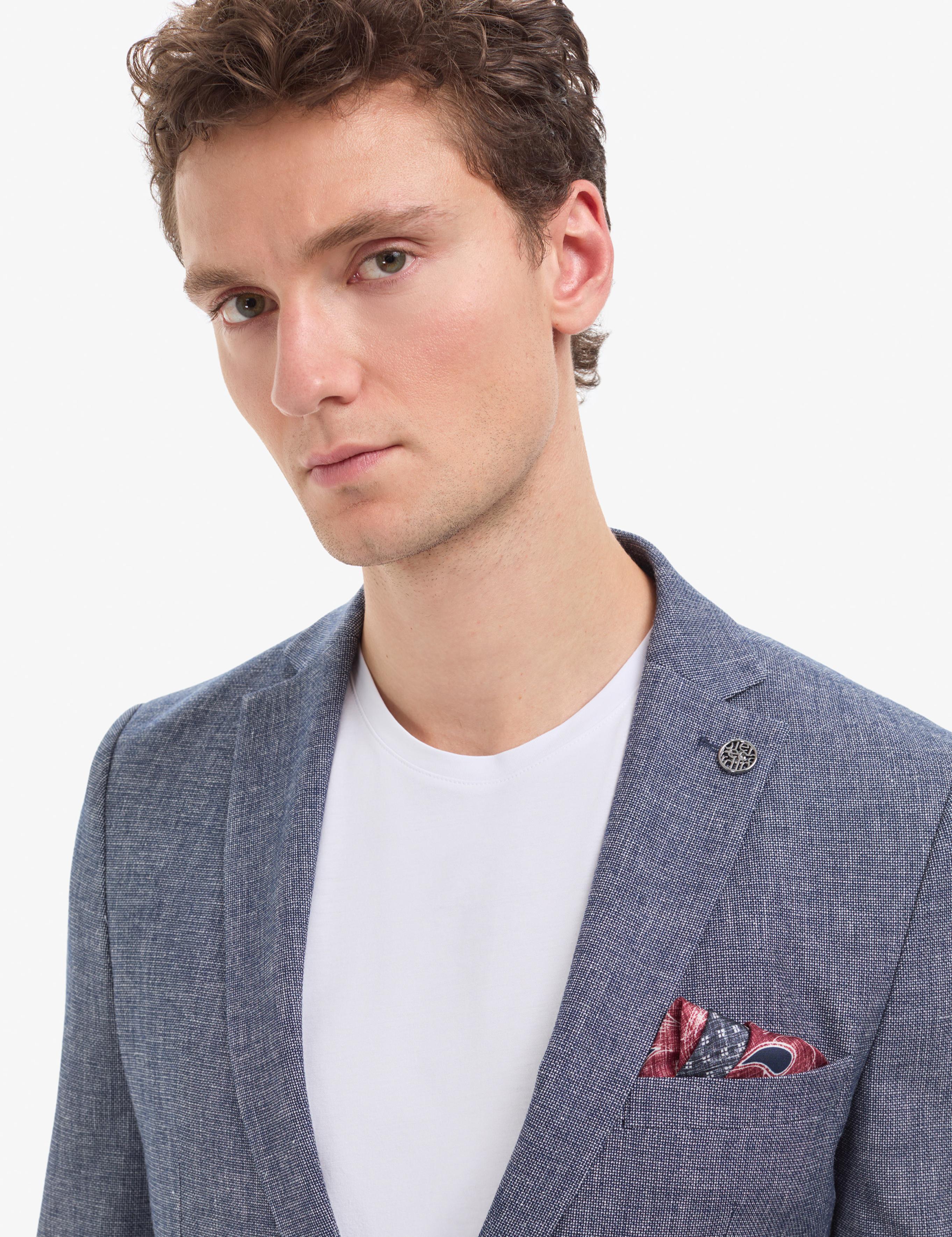 Lacivert Ex. Slim Fit Keten Pamuk Karışımlı Ceket