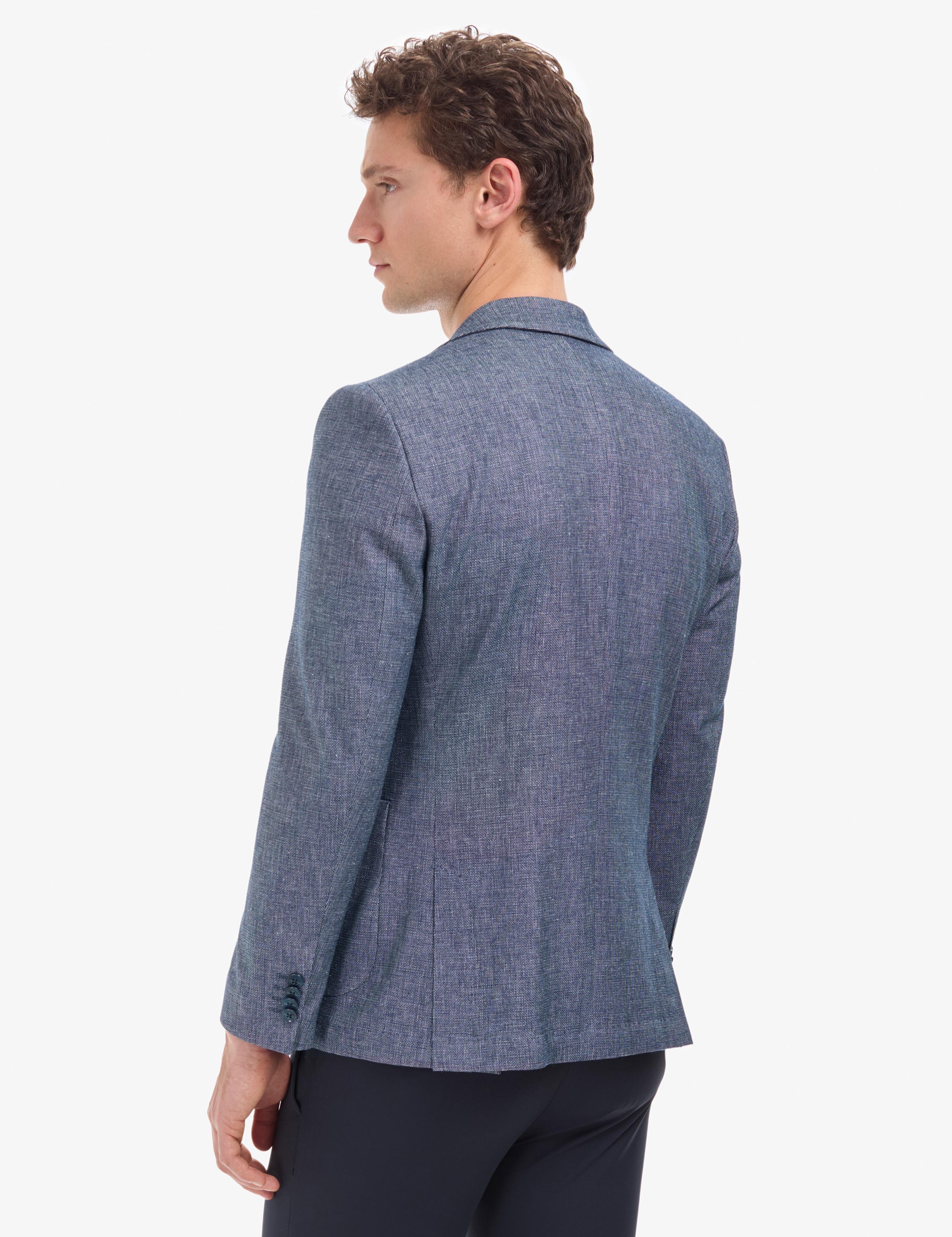 Lacivert Ex. Slim Fit Keten Pamuk Karışımlı Ceket