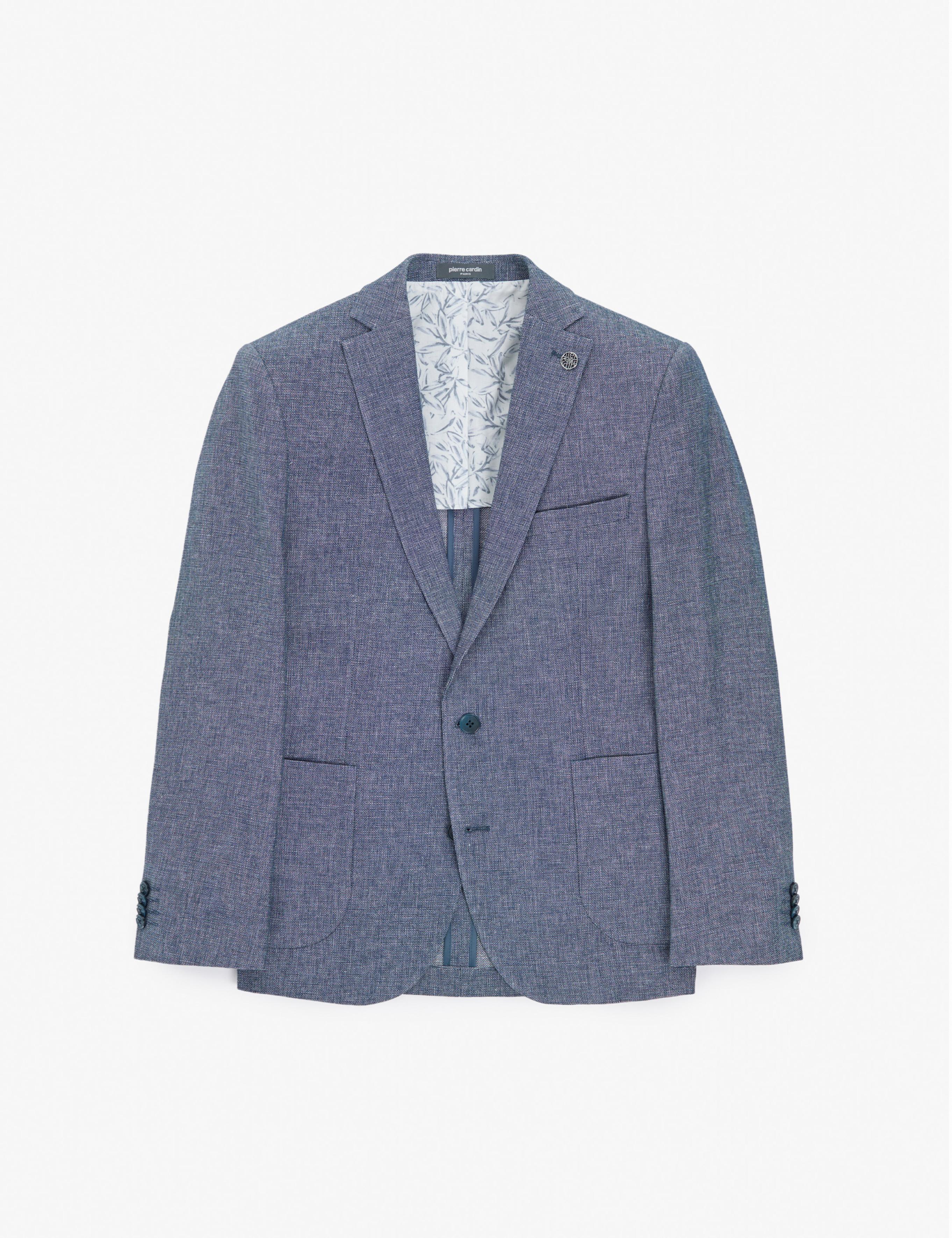 Lacivert Ex. Slim Fit Keten Pamuk Karışımlı Ceket