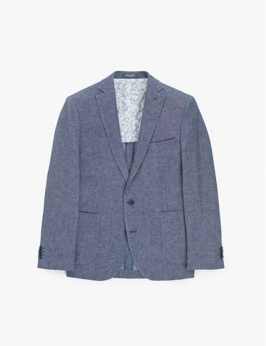 Lacivert Ex. Slim Fit Keten Pamuk Karışımlı Ceket