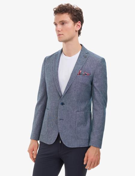 Lacivert Ex. Slim Fit Keten Pamuk Karışımlı Ceket - 50324253008