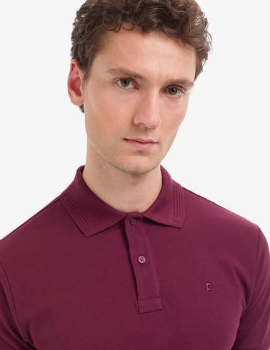 Bordo Slim Fit %100 Pamuk Düğmeli Polo Yaka Basic Tişört