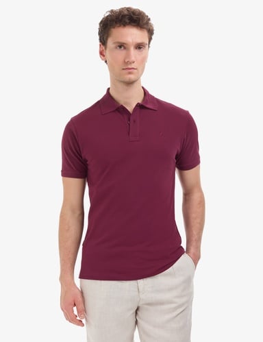 Bordo Slim Fit %100 Pamuk Düğmeli Polo Yaka Basic Tişört