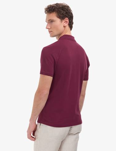 Bordo Slim Fit %100 Pamuk Düğmeli Polo Yaka Basic Tişört