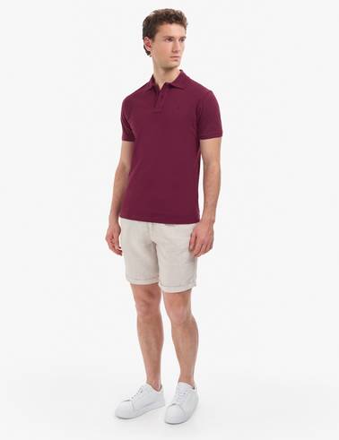 Bordo Slim Fit %100 Pamuk Düğmeli Polo Yaka Basic Tişört