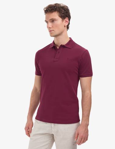 Bordo Slim Fit %100 Pamuk Düğmeli Polo Yaka Basic Tişört