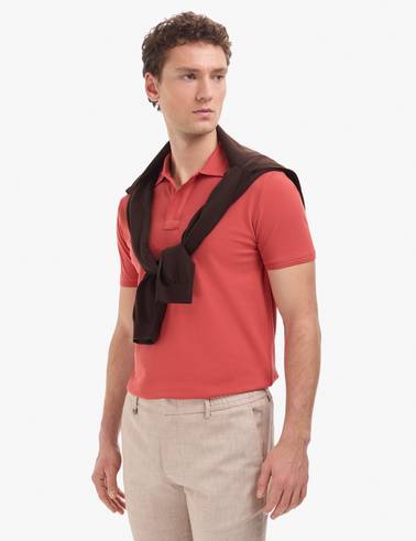 Kiremit Slim Fit %100 Pamuk Düğmeli Polo Yaka Basic Tişört