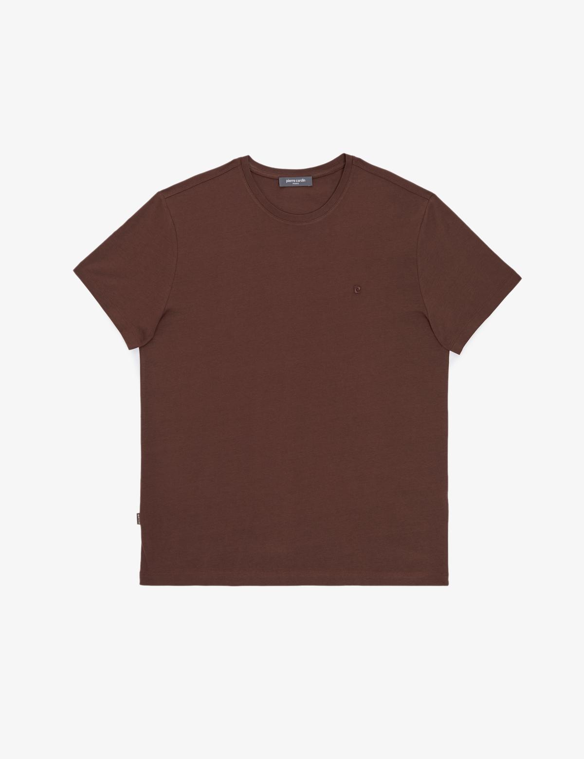 Koyu Kahverengi Slim Fit %100 Pamuk Bisiklet Yaka Basic Tişört - 50325307121