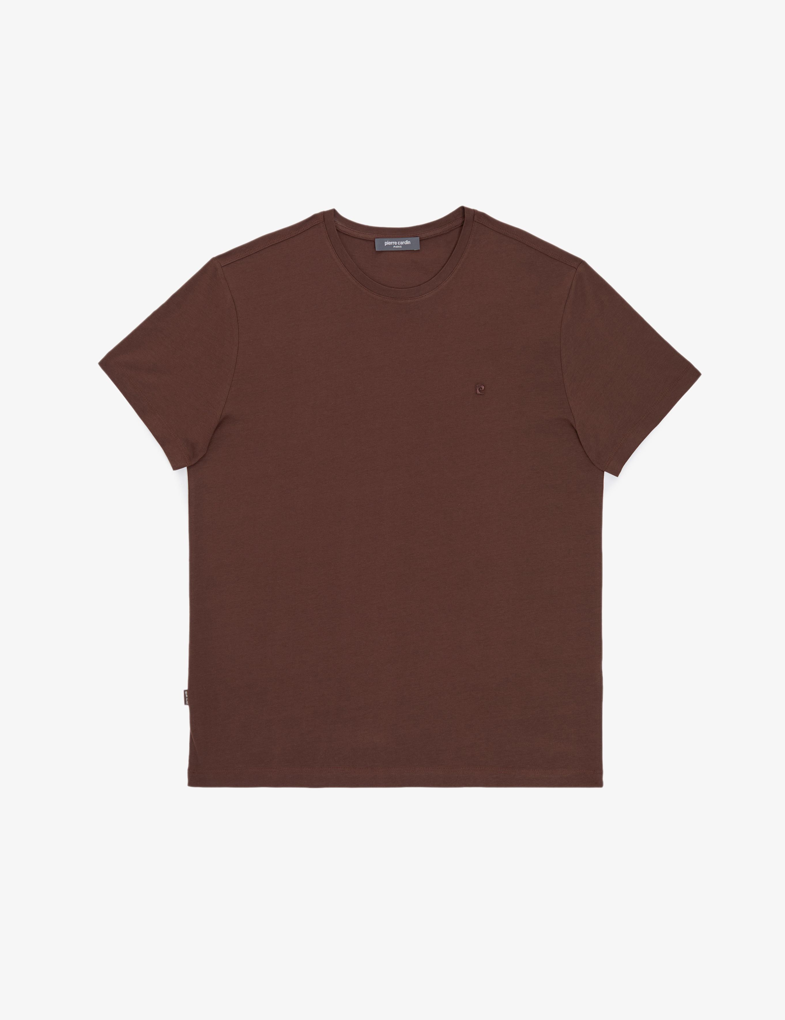 Koyu Kahverengi Slim Fit %100 Pamuk Bisiklet Yaka Basic Tişört