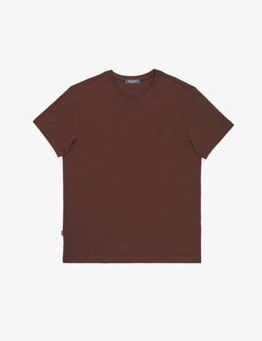Koyu Kahverengi Slim Fit %100 Pamuk Bisiklet Yaka Basic Tişört