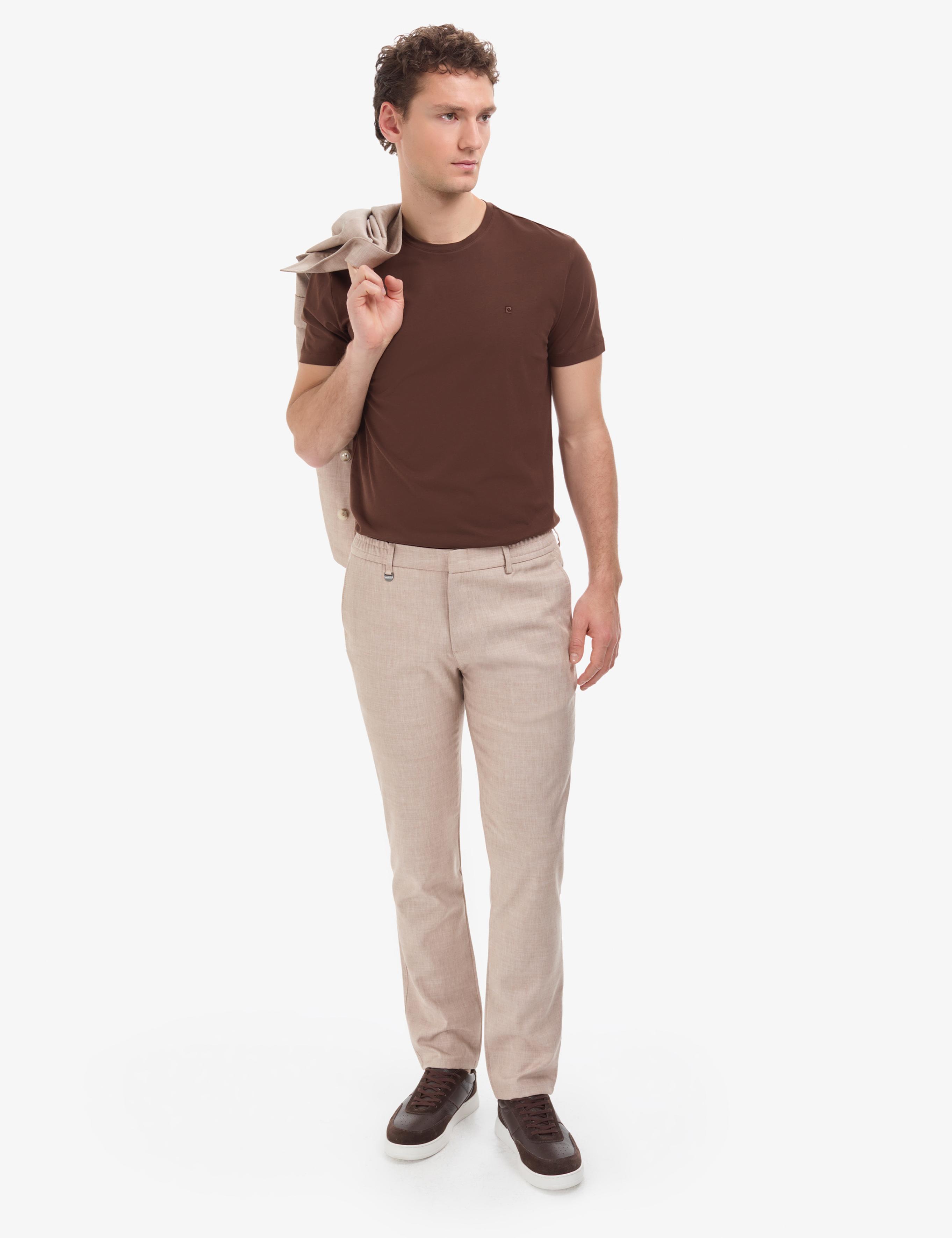 Koyu Kahverengi Slim Fit %100 Pamuk Bisiklet Yaka Basic Tişört