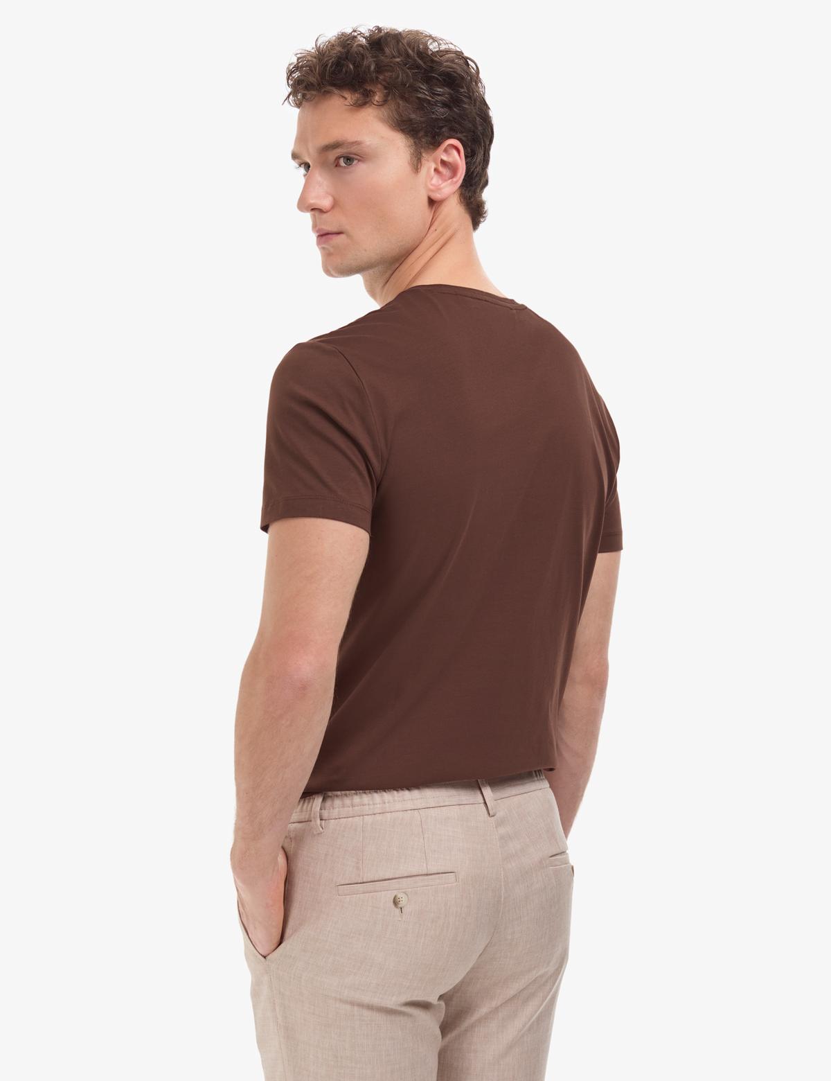 Koyu Kahverengi Slim Fit %100 Pamuk Bisiklet Yaka Basic Tişört - 50325307121