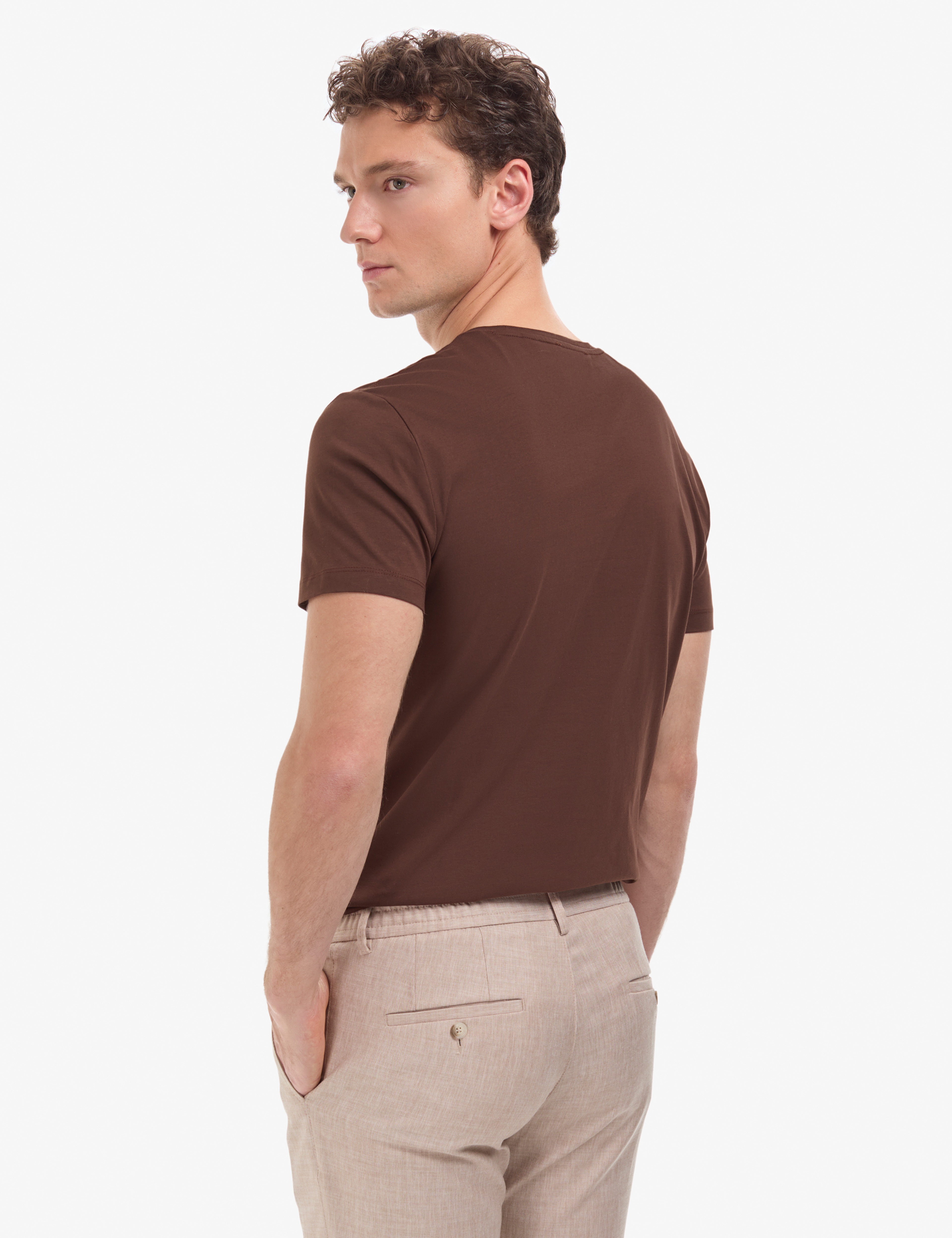 Koyu Kahverengi Slim Fit %100 Pamuk Bisiklet Yaka Basic Tişört - Image 5