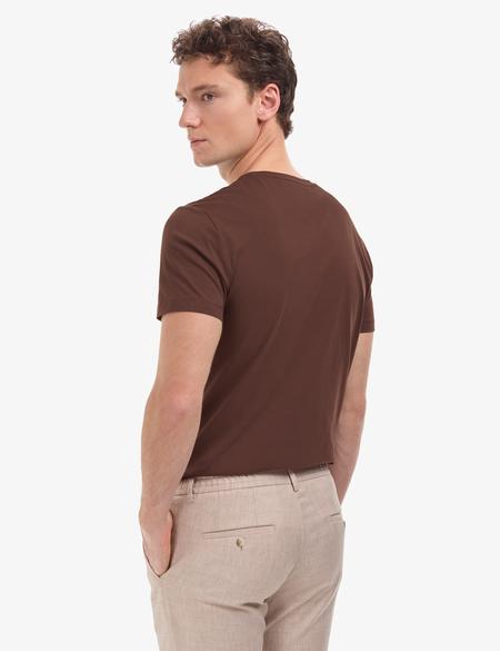 Koyu Kahverengi Slim Fit %100 Pamuk Bisiklet Yaka Basic Tişört - 50325307121