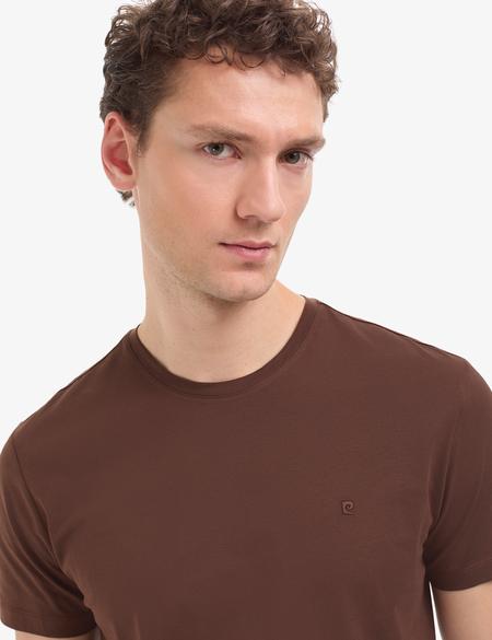 Koyu Kahverengi Slim Fit %100 Pamuk Bisiklet Yaka Basic Tişört - 50325307121