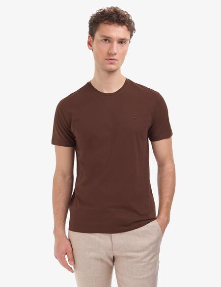 Koyu Kahverengi Slim Fit %100 Pamuk Bisiklet Yaka Basic Tişört - 50325307121