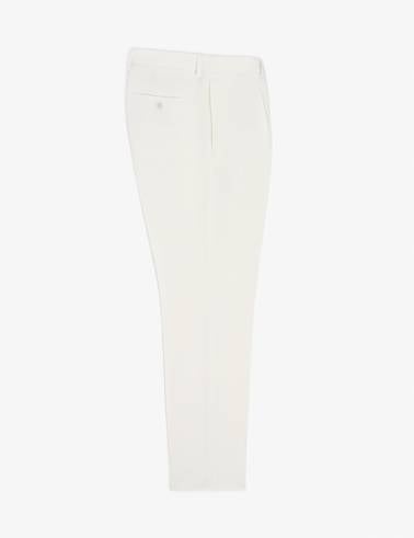 Beyaz Slim Fit Keten Karışımlı Pileli Pantolon