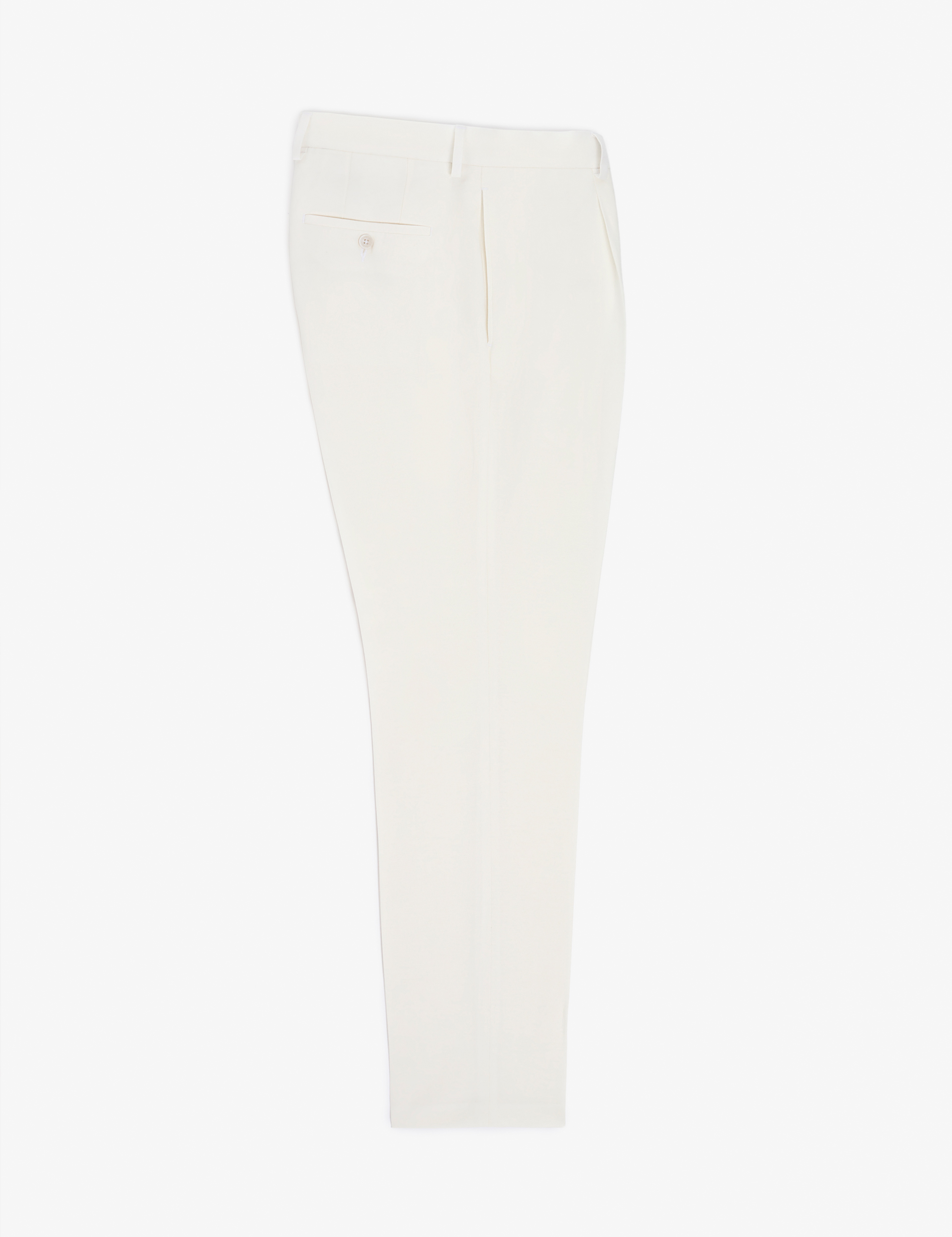 Beyaz Slim Fit Keten Karışımlı Pileli Pantolon - Image 5