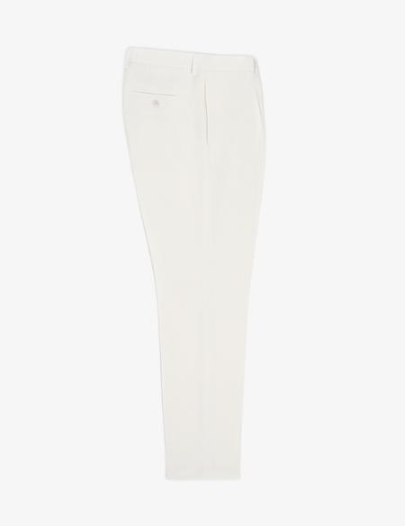 Beyaz Slim Fit Keten Karışımlı Pileli Pantolon - 50325165062