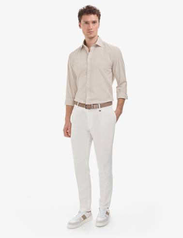 Beyaz Slim Fit Keten Karışımlı Pileli Pantolon