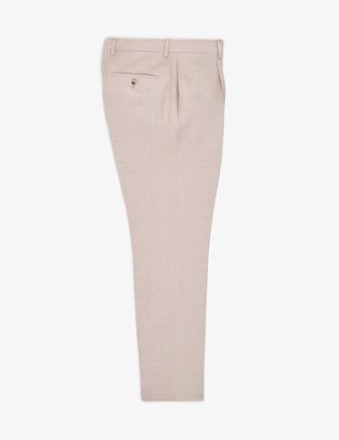 Açık Kahverengi Slim Fit Keten Karışımlı Pileli Pantolon