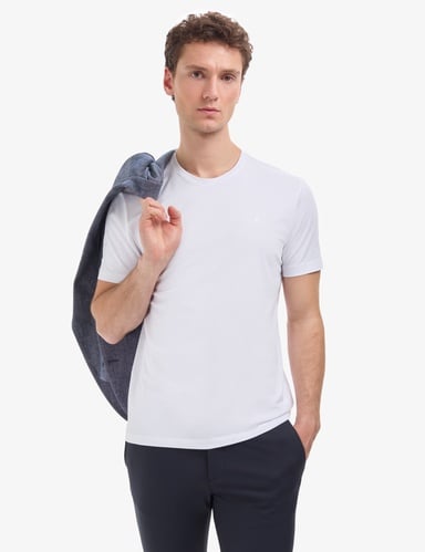 Beyaz Regular Fit %100 Pamuk Bisiklet Yaka Basic Tişört