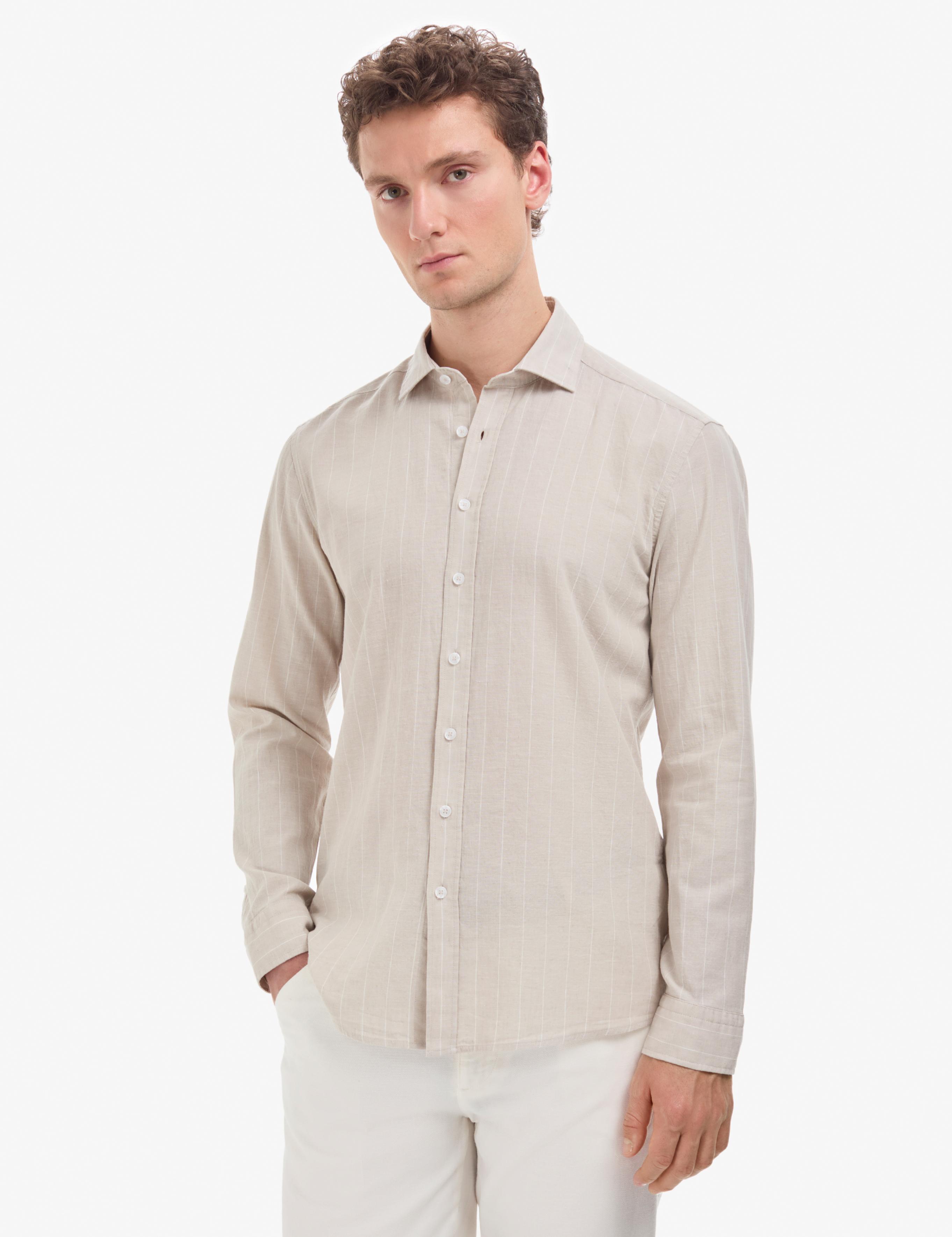 Bej Regular Fit Uzun Kollu Gömlek