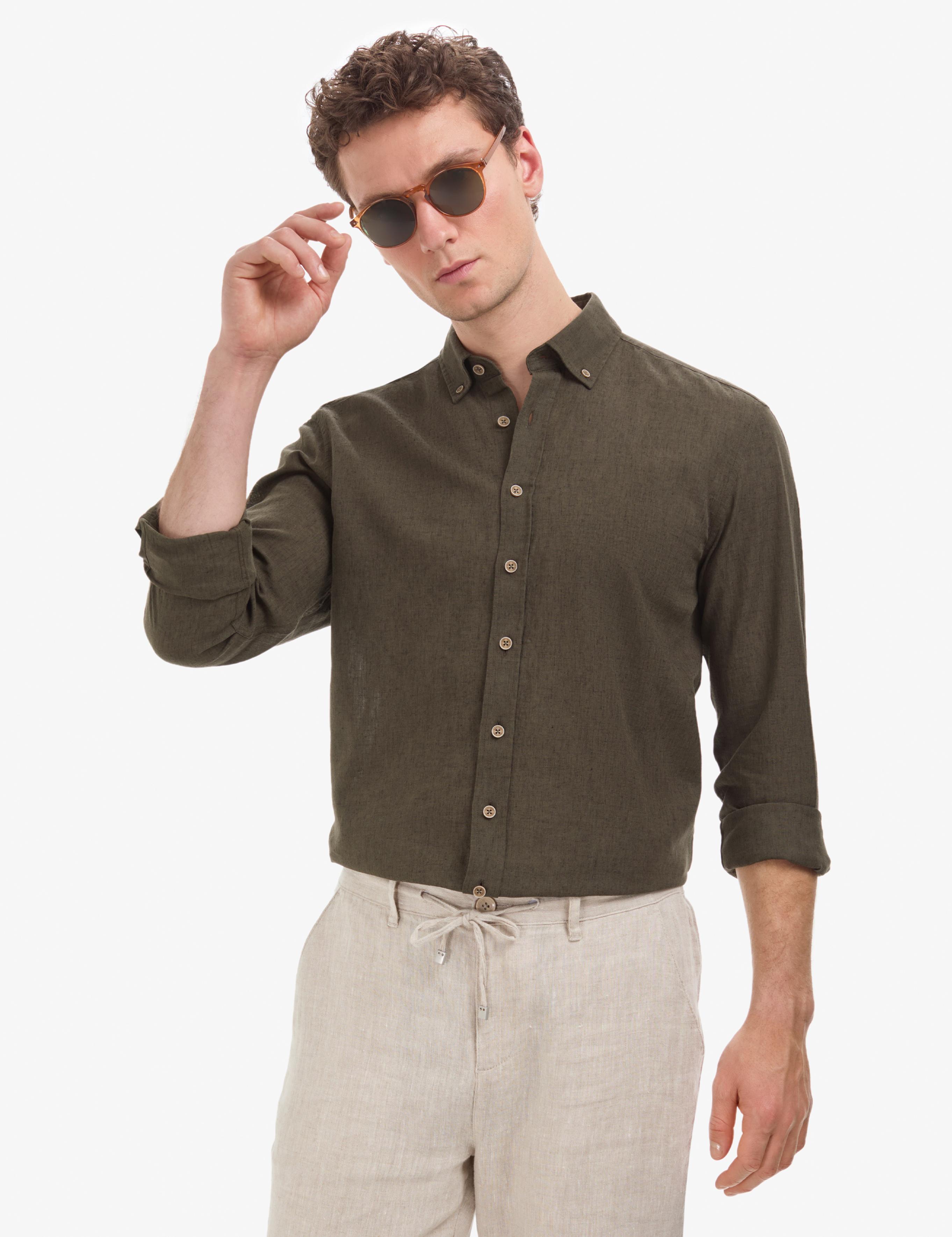Haki Regular Fit Uzun Kollu Gömlek