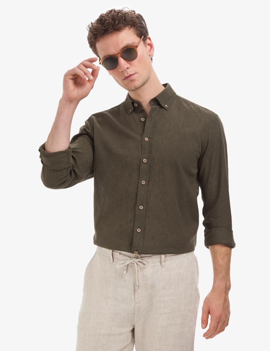 Haki Regular Fit Uzun Kollu Gömlek