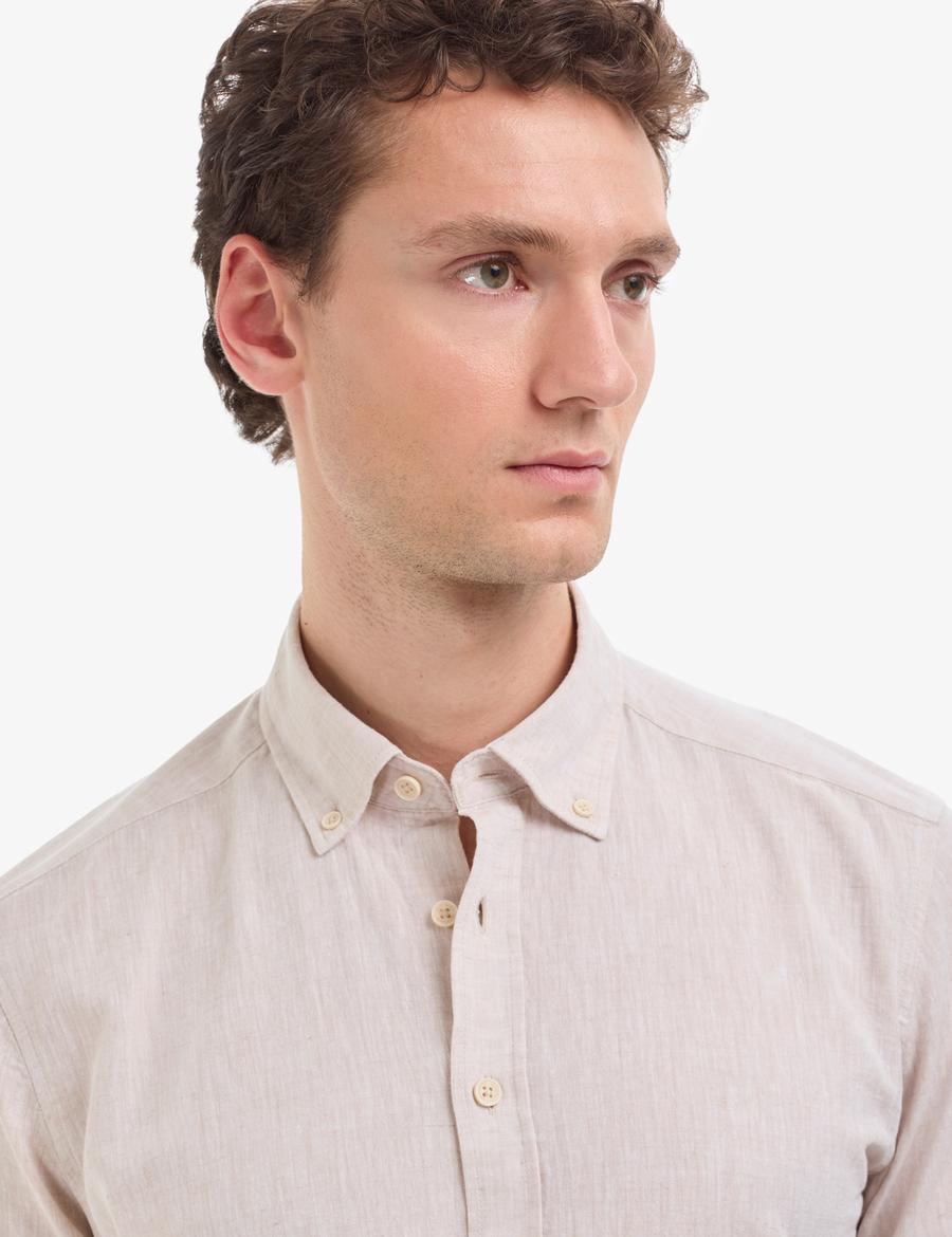 Bej Regular Fit Uzun Kollu Gömlek
