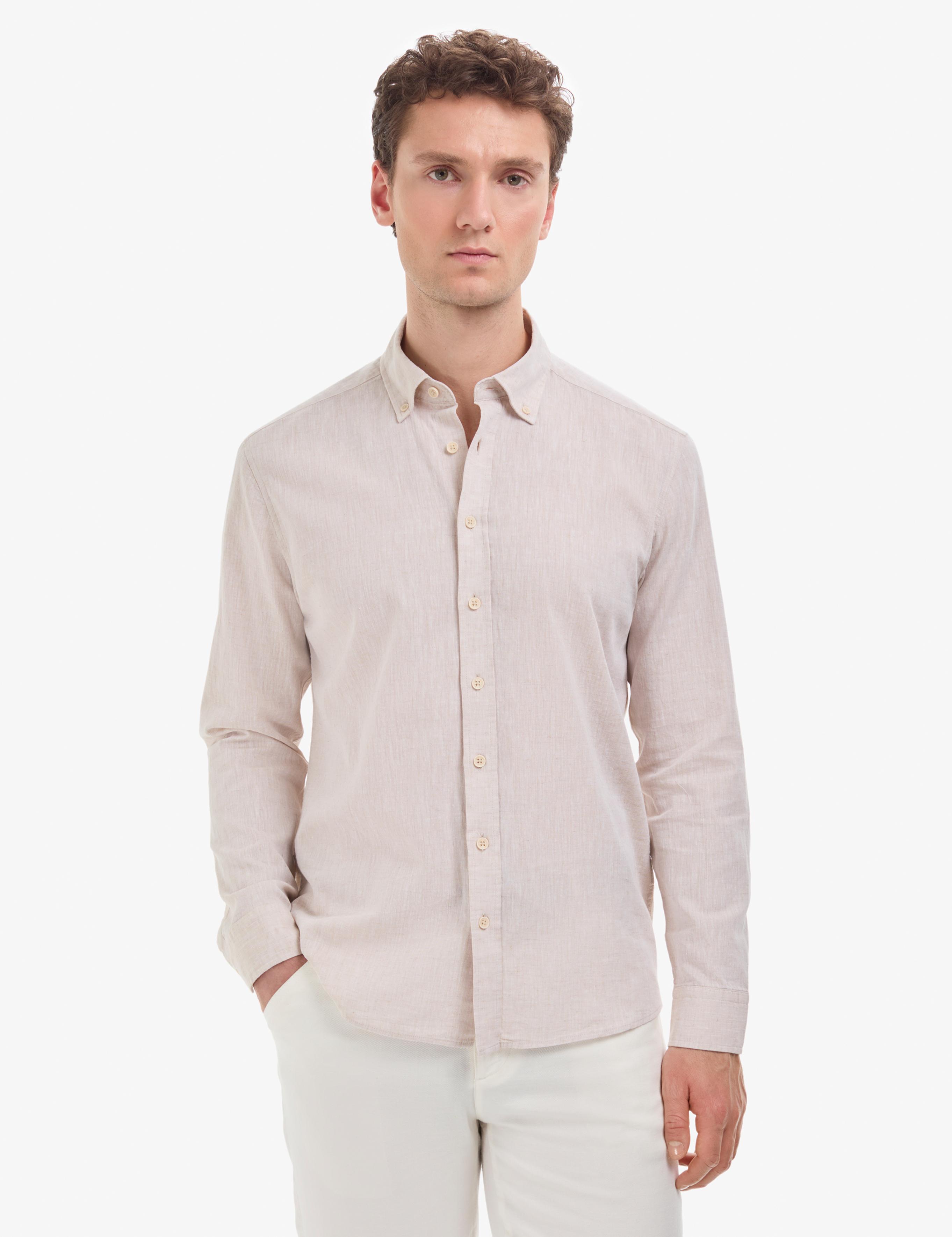 Bej Regular Fit Uzun Kollu Gömlek