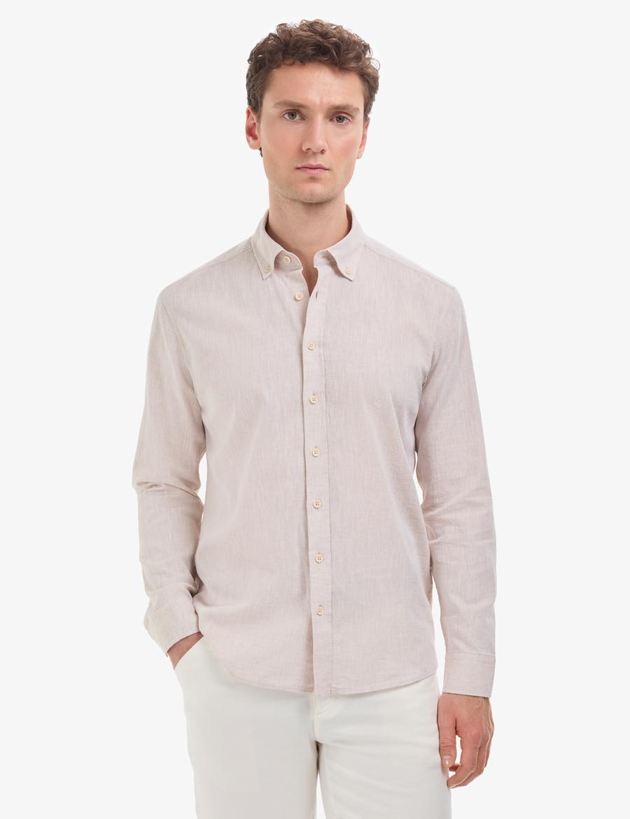 Bej Regular Fit Uzun Kollu Gömlek