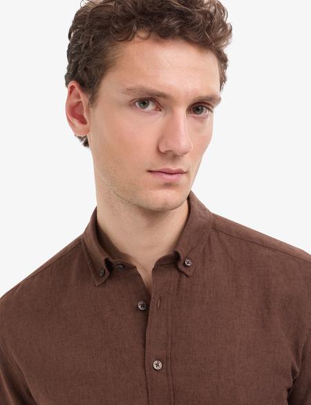 Koyu Kahverengi Regular Fit Uzun Kollu Gömlek - 50325356087