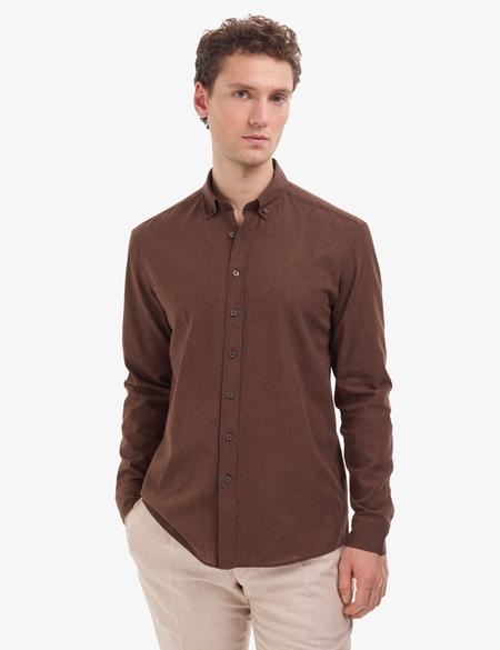 Koyu Kahverengi Regular Fit Uzun Kollu Gömlek - 50325356087