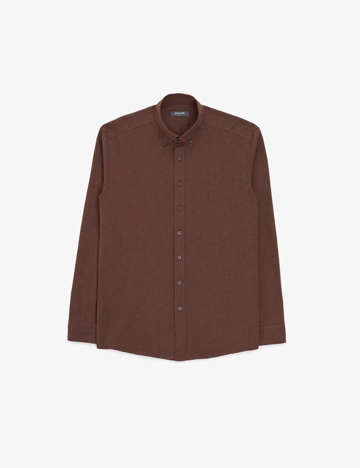 Koyu Kahverengi Regular Fit Uzun Kollu Gömlek - 50325356087