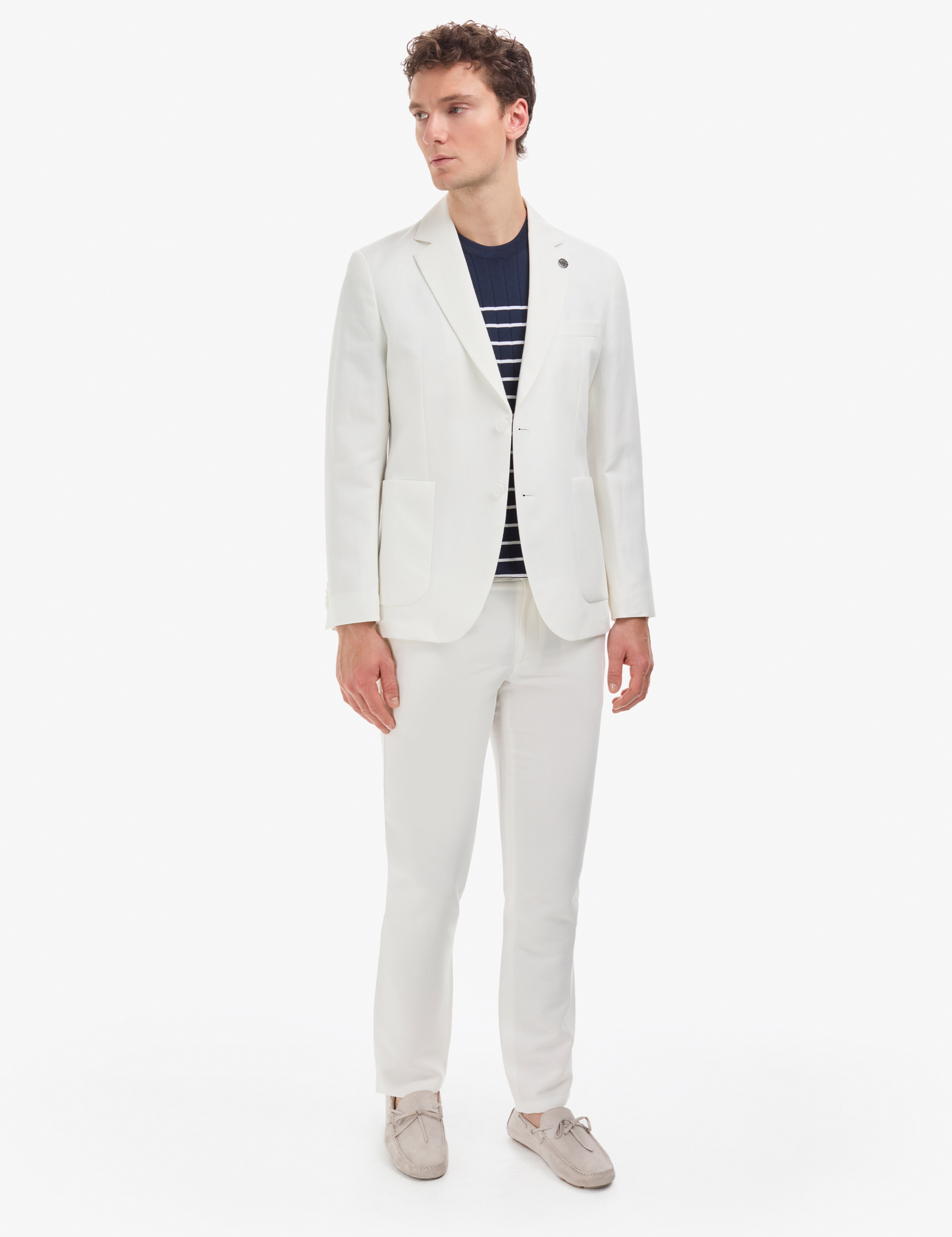 Ekru Slim Fit Keten Karışımlı Takım Elbise - Image 3