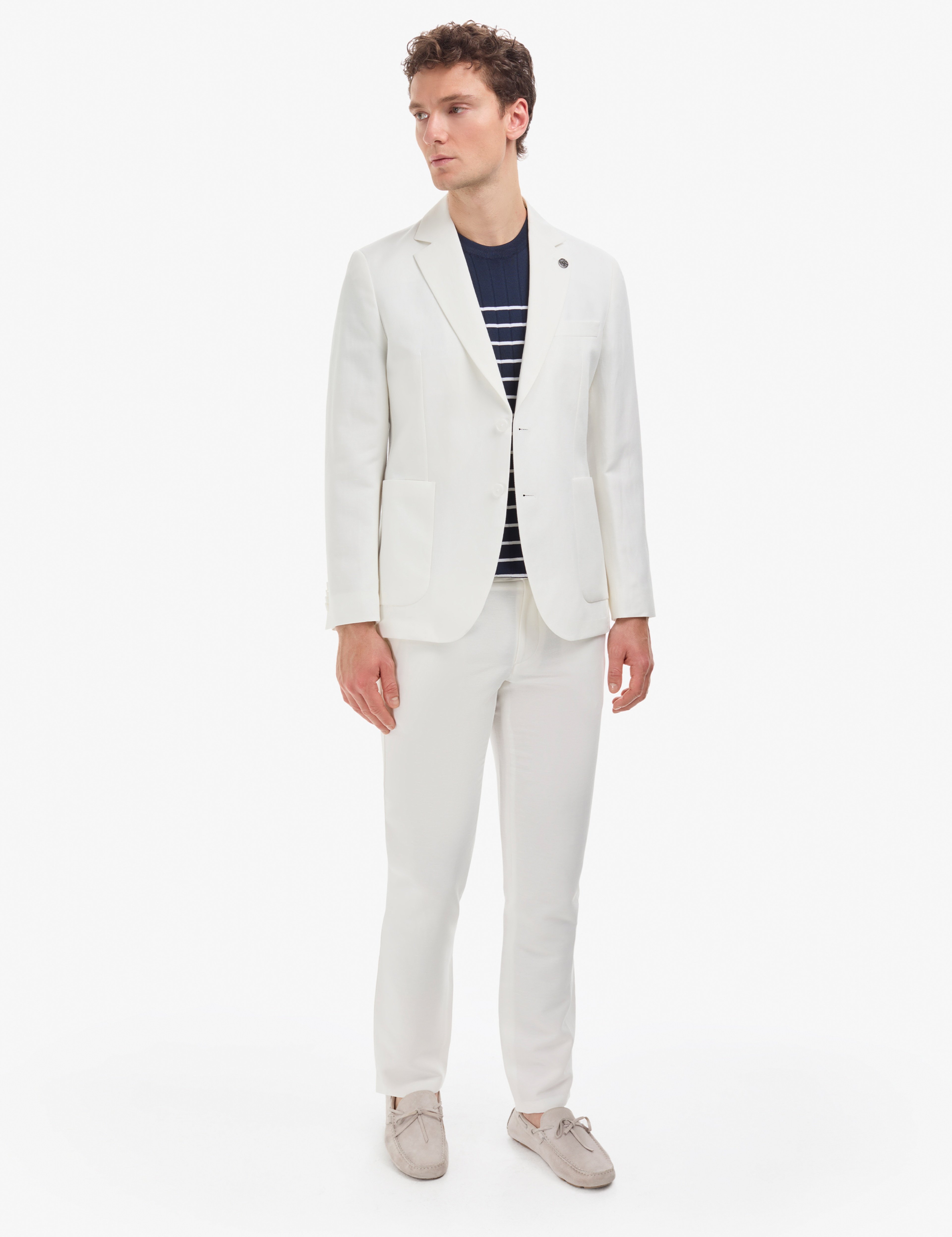 Ekru Slim Fit Keten Karışımlı Takım Elbise