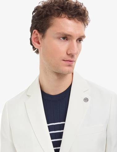 Ekru Slim Fit Keten Karışımlı Takım Elbise