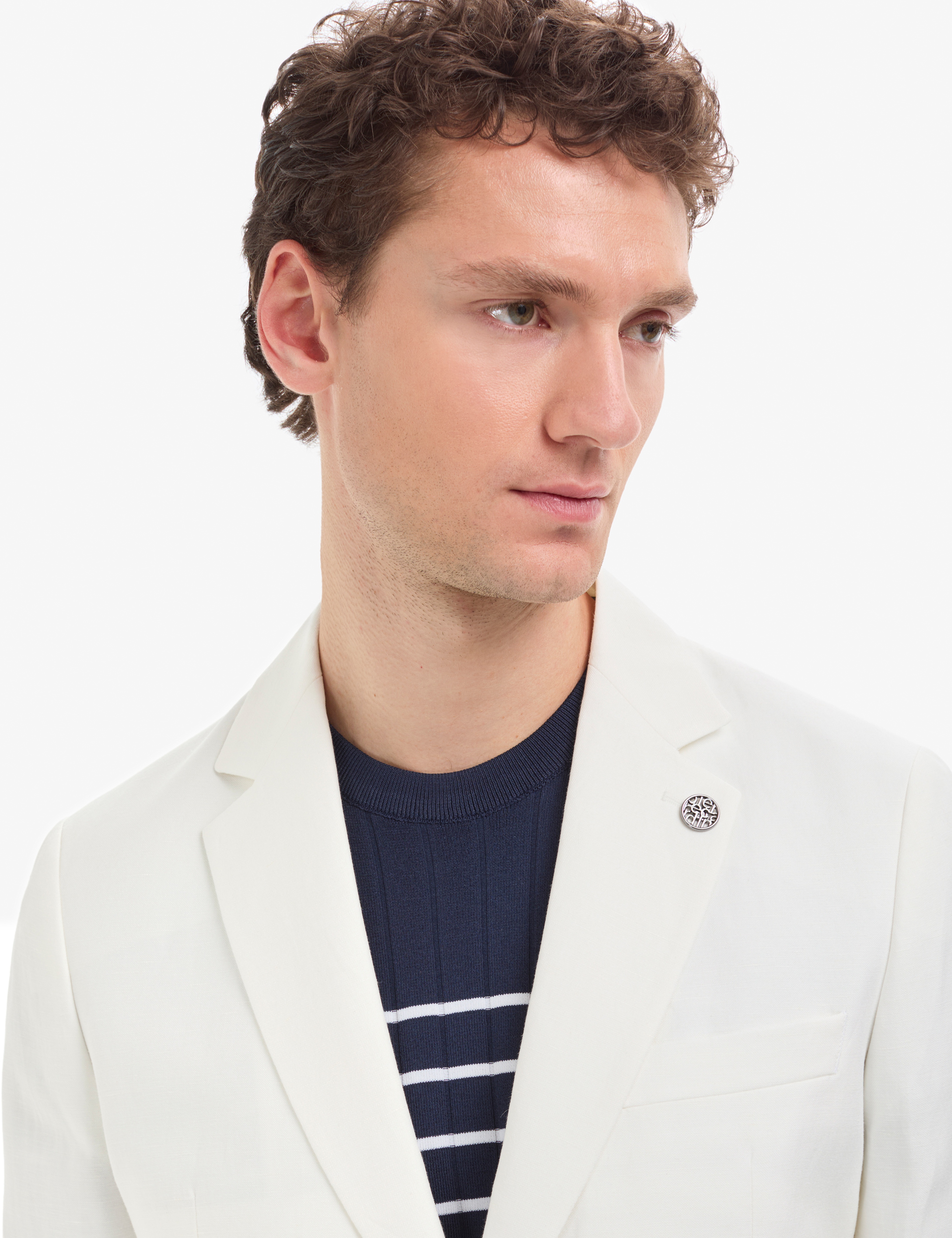 Ekru Slim Fit Keten Karışımlı Takım Elbise - Image 2