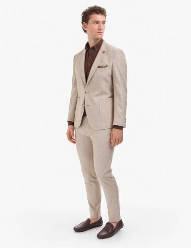 Açık Kahverengi Ex. Slim Fit Keten Karışımlı Takım Elbise
