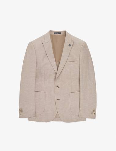 Açık Kahverengi Ex. Slim Fit Keten Karışımlı Takım Elbise