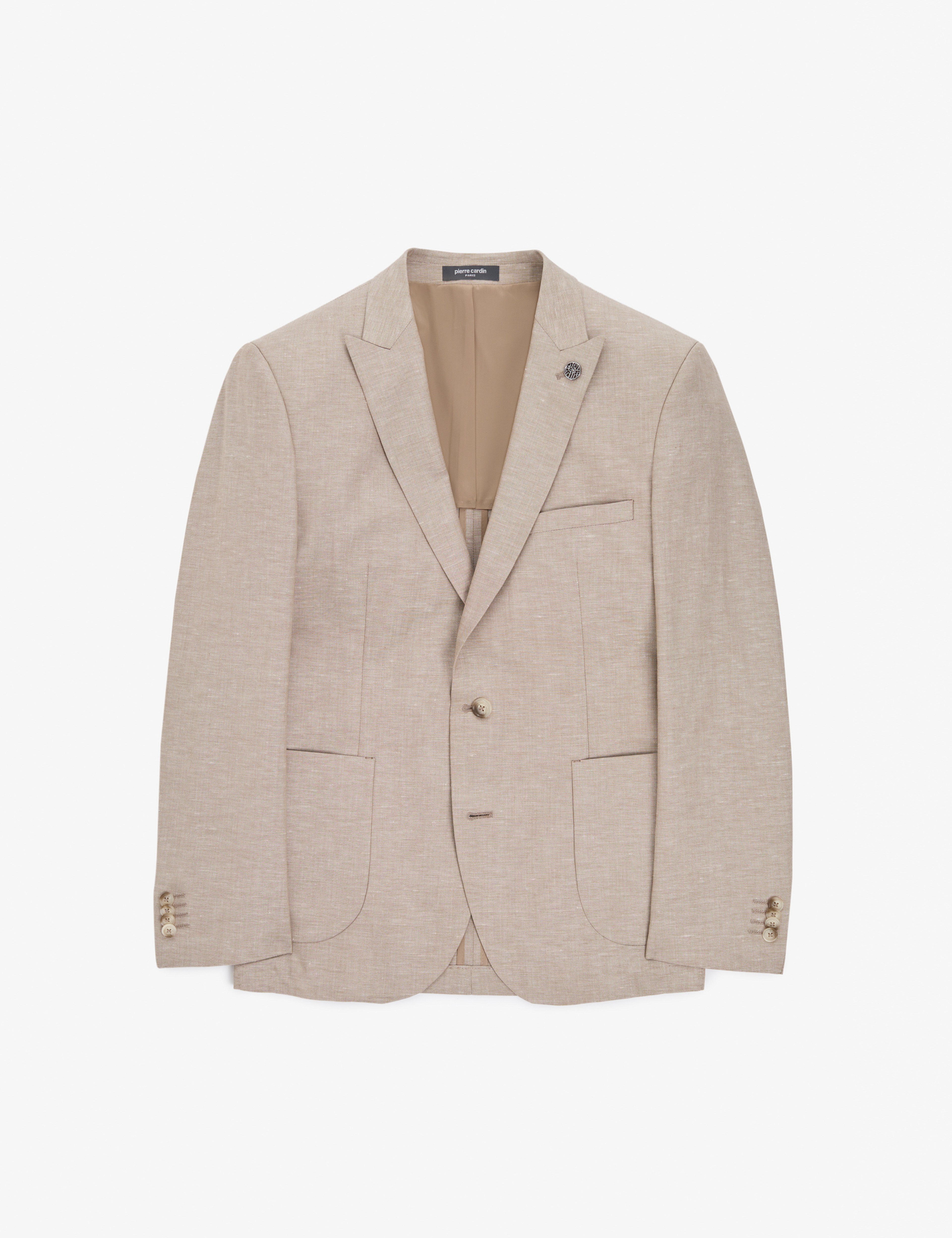Açık Kahverengi Extra Slim Fit Keten Karışımlı Takım Elbise