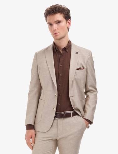 Açık Kahverengi Ex. Slim Fit Keten Karışımlı Takım Elbise