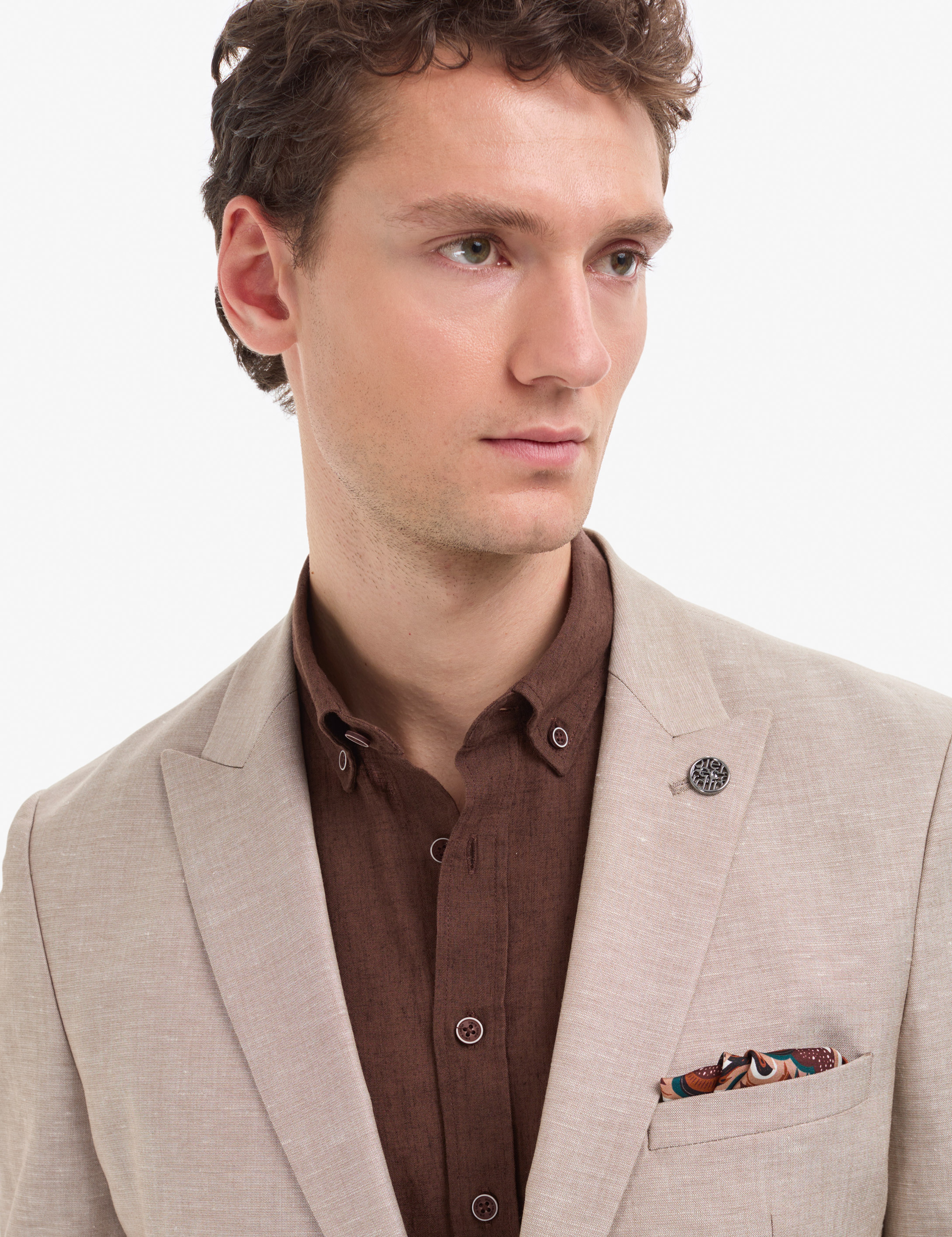 Açık Kahverengi Extra Slim Fit Keten Karışımlı Takım Elbise - Image 2