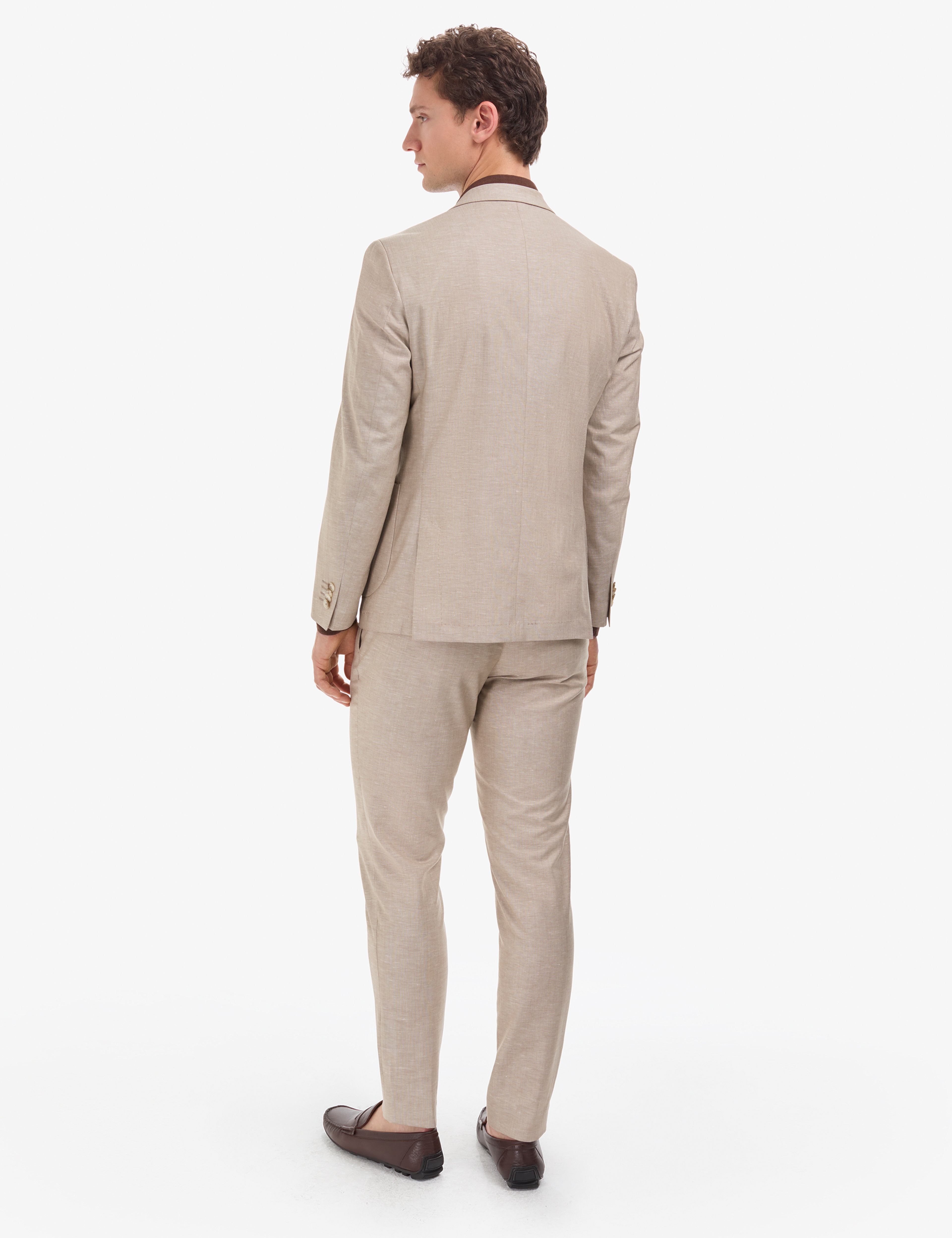 Açık Kahverengi Extra Slim Fit Keten Karışımlı Takım Elbise - Image 5