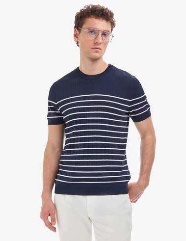 Lacivert Slim Fit Bisiklet Yaka Triko Tişört