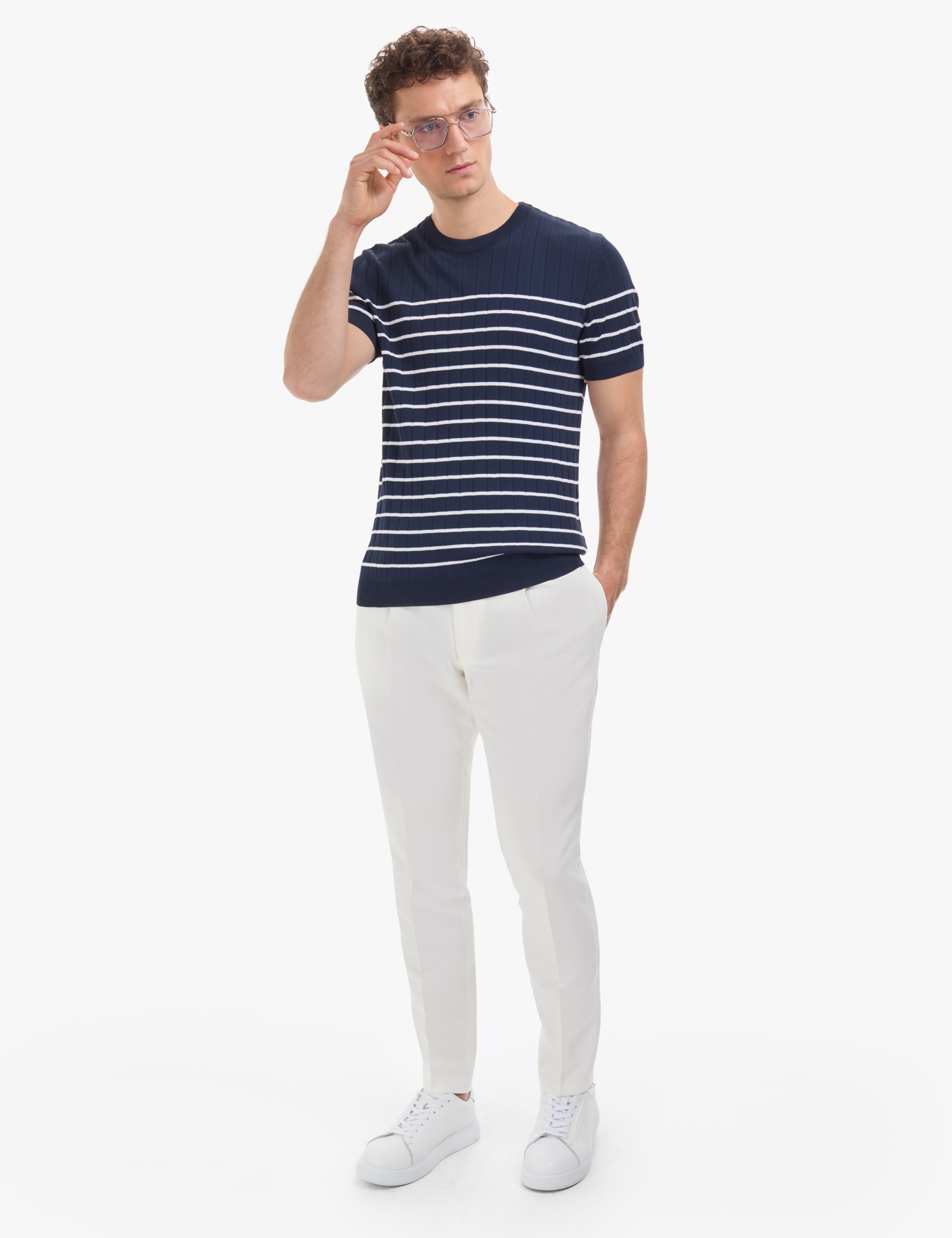Lacivert Slim Fit Bisiklet Yaka Triko Tişört - Image 4