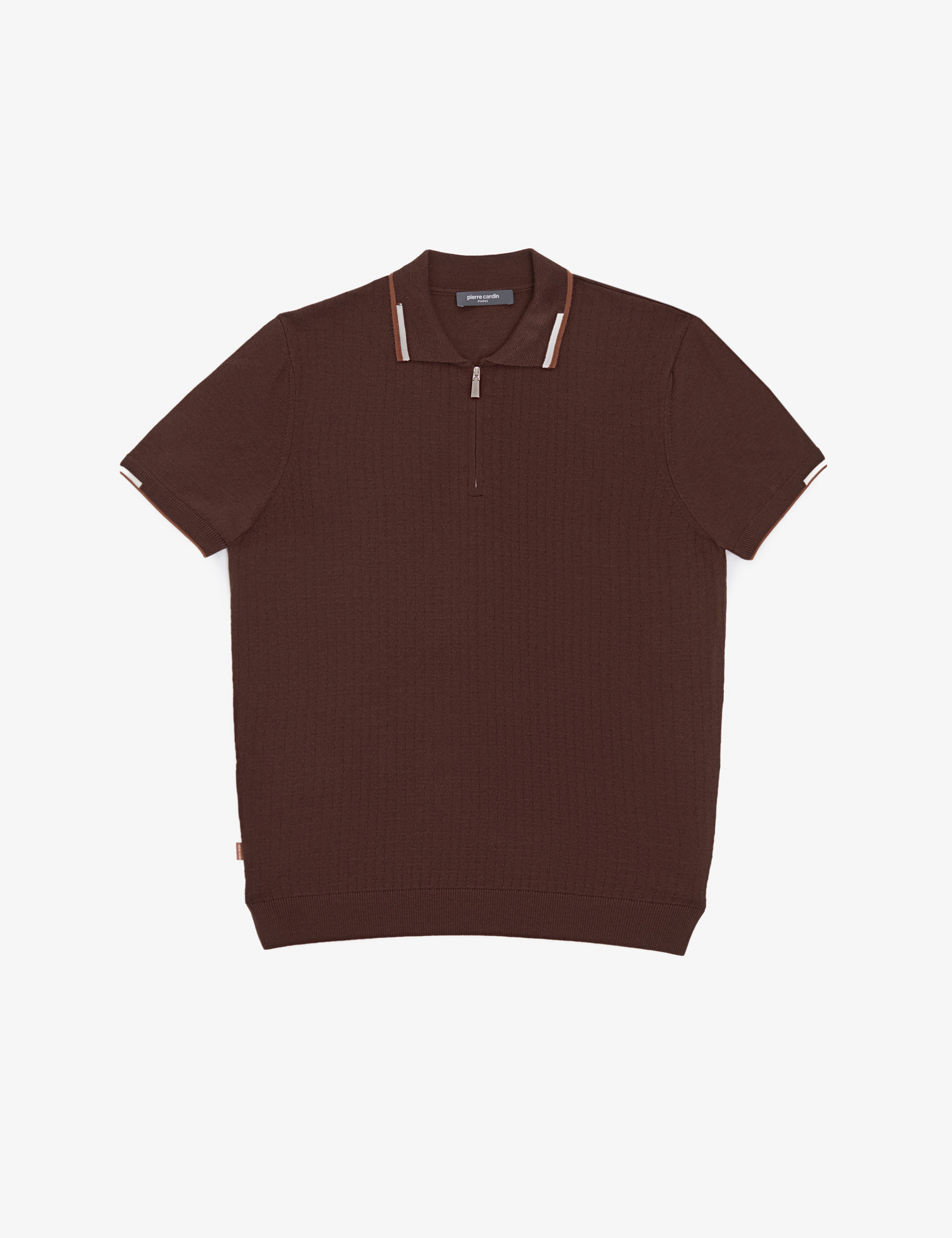Kahverengi Slim Fit Polo Yaka Fermuarlı Triko Tişört - Image 6