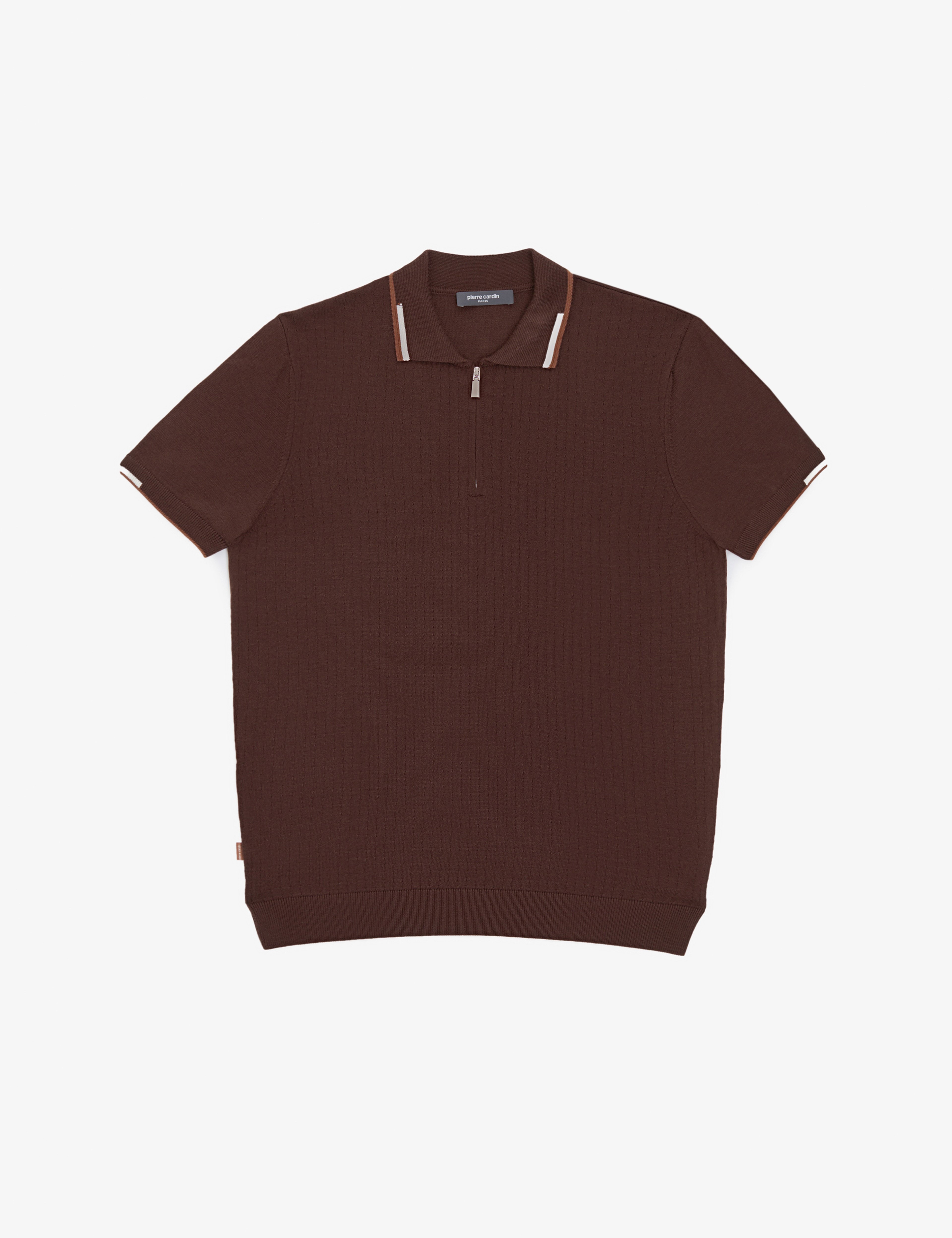 Kahverengi Slim Fit Polo Yaka Fermuarlı Triko Tişört