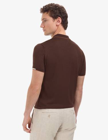 Kahverengi Slim Fit Polo Yaka Fermuarlı Triko Tişört